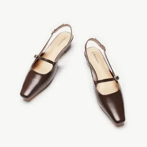 Open Back Block Heel (Alva) Dark Brown