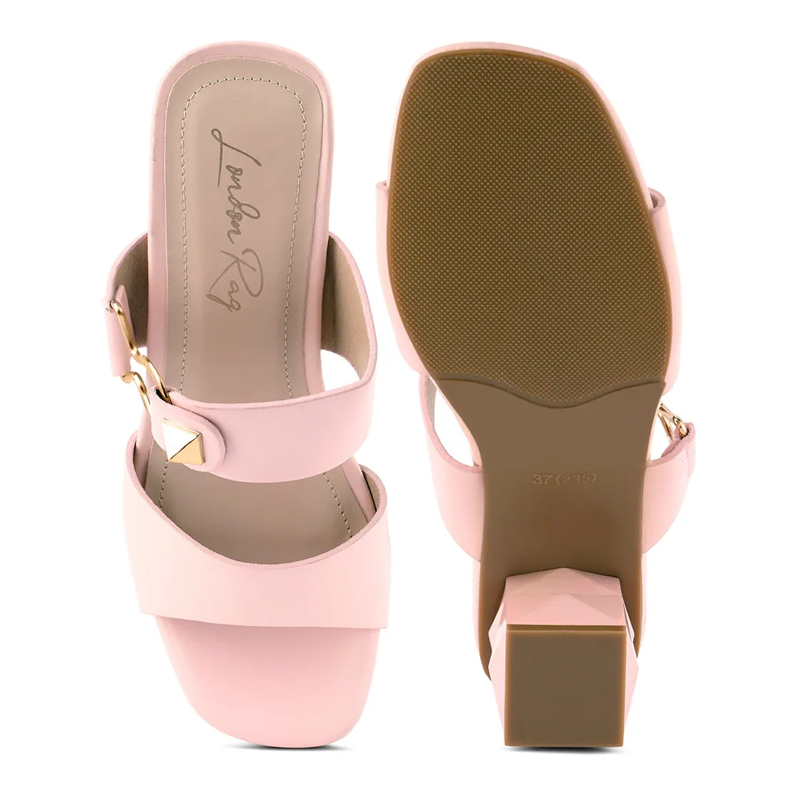 Pink Hookup Geometric Cut Block Heel Slides