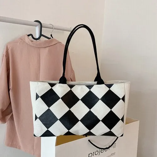 Plaid Large Tote Bag LEFTSIDE Winter New High-quality CANVAS Women's Designer Handbag High Capacity Shoulder Messenger Bag
