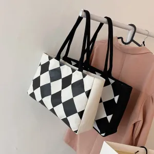 Plaid Large Tote Bag LEFTSIDE Winter New High-quality CANVAS Women's Designer Handbag High Capacity Shoulder Messenger Bag