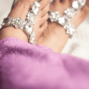 RADIANT Silver Rhinestone Embellished Block Heels