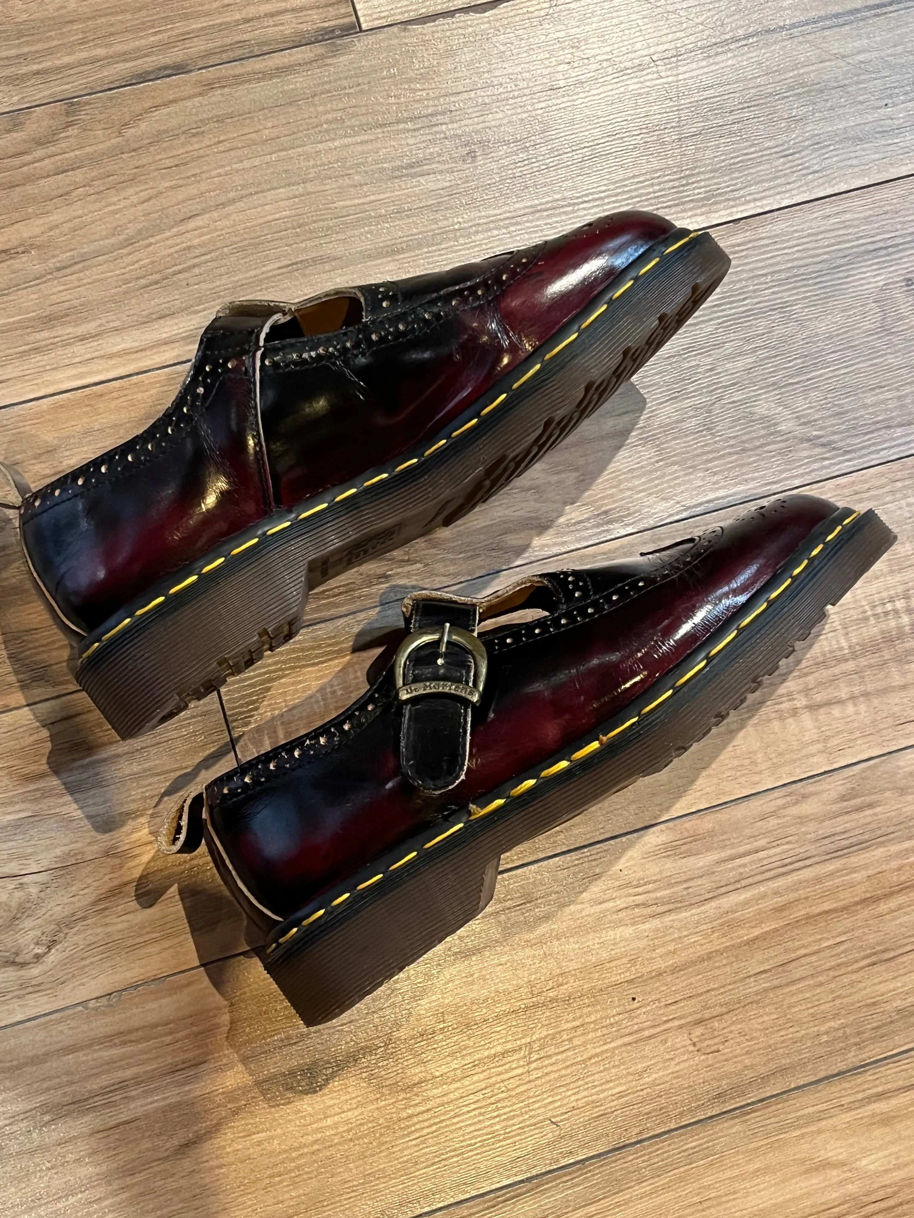 Rare Vintage Doc Martens Oxblood Wingtip Brogue Mary Janes, Made in England, Size UK 7, EUR 40, US Women’s 9