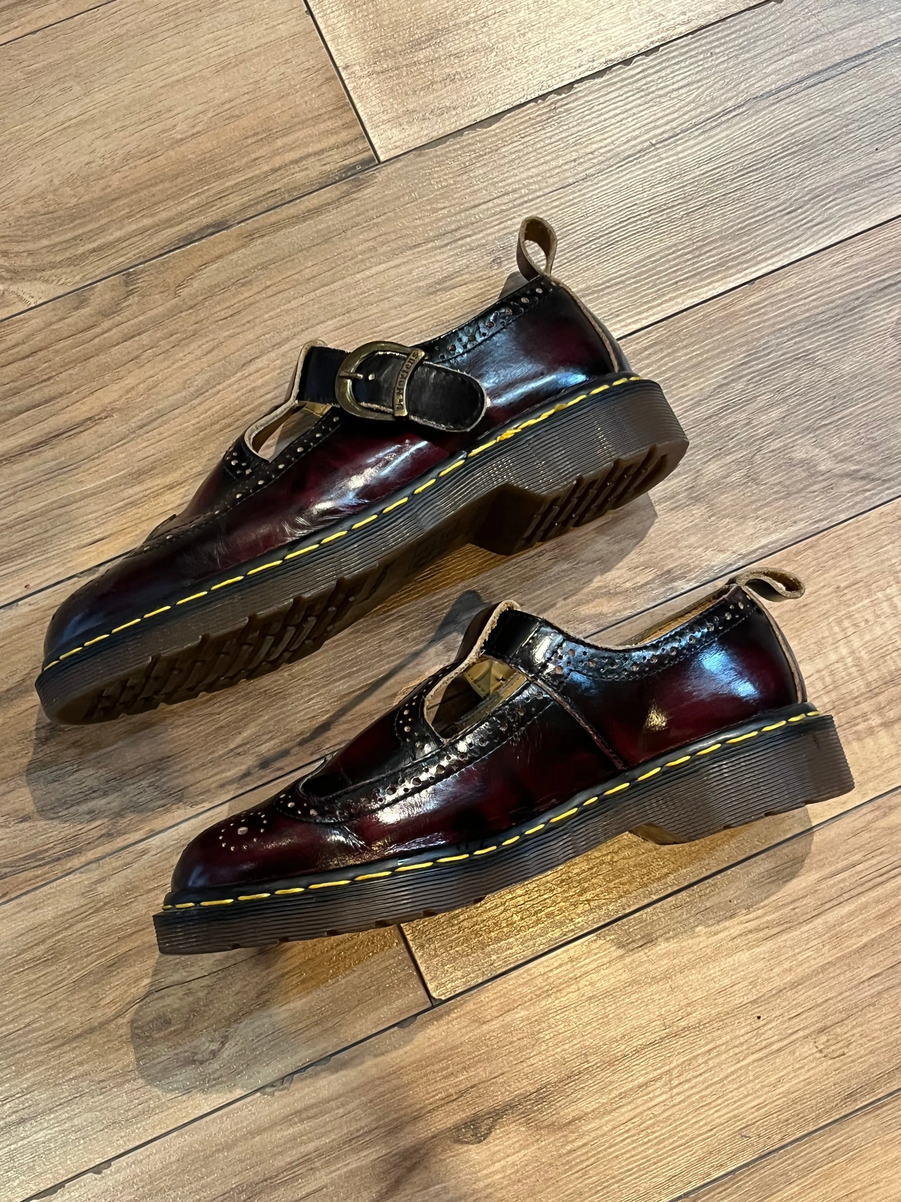 Rare Vintage Doc Martens Oxblood Wingtip Brogue Mary Janes, Made in England, Size UK 7, EUR 40, US Women’s 9