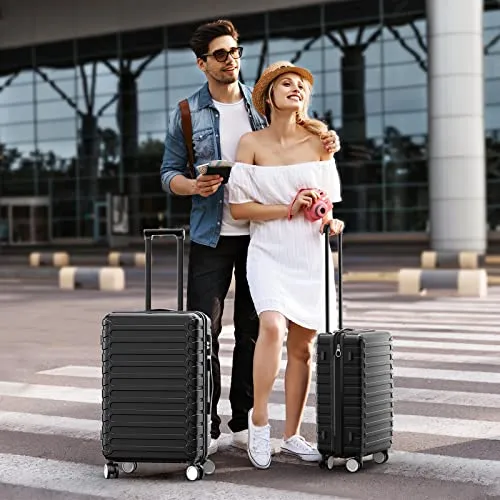 SHOWKOO Luggage Sets Expandable ABS Hardshell 3pcs, Black