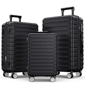 SHOWKOO Luggage Sets Expandable ABS Hardshell 3pcs, Black