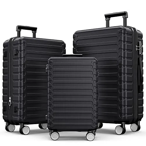SHOWKOO Luggage Sets Expandable ABS Hardshell 3pcs, Black