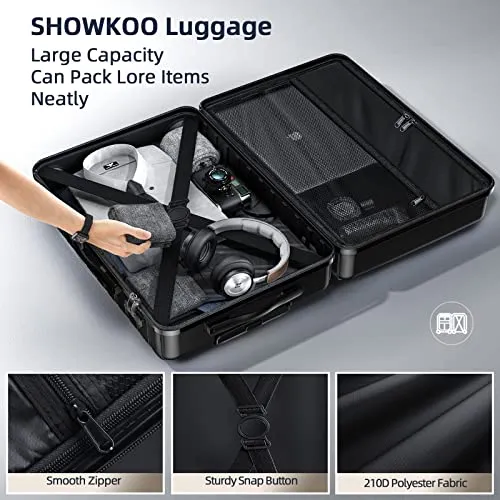 SHOWKOO Luggage Sets Expandable ABS Hardshell 3pcs, Black