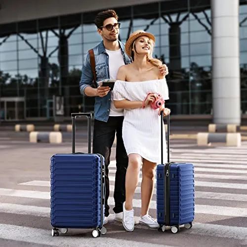 SHOWKOO Luggage Sets Expandable ABS Hardshell 3pcs Clearance, Deep Blue
