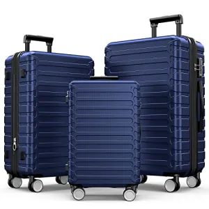 SHOWKOO Luggage Sets Expandable ABS Hardshell 3pcs Clearance, Deep Blue