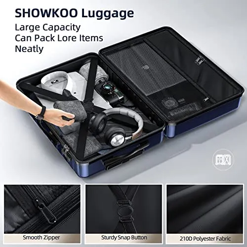SHOWKOO Luggage Sets Expandable ABS Hardshell 3pcs Clearance, Deep Blue