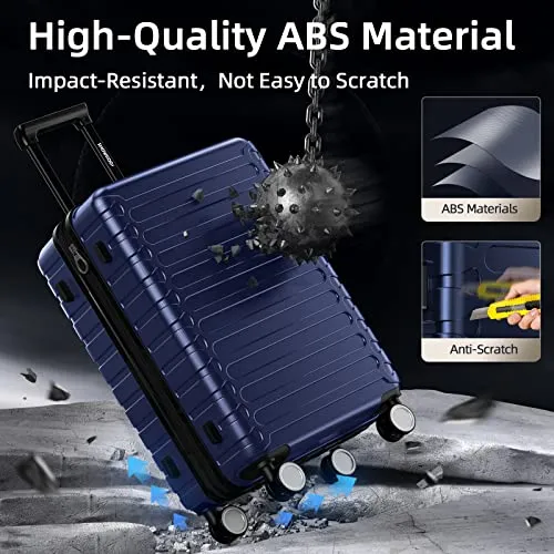 SHOWKOO Luggage Sets Expandable ABS Hardshell 3pcs Clearance, Deep Blue