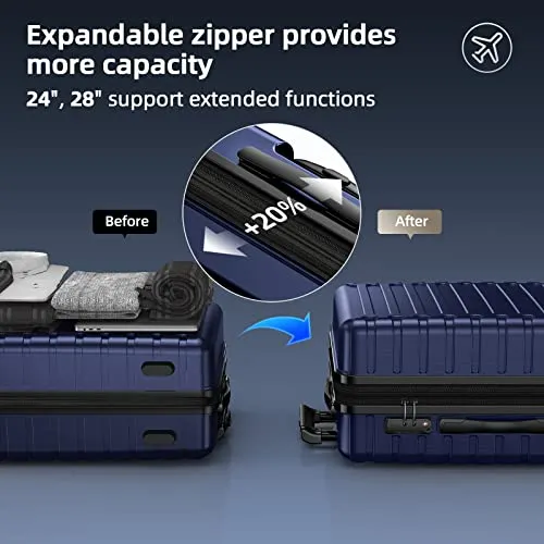 SHOWKOO Luggage Sets Expandable ABS Hardshell 3pcs Clearance, Deep Blue