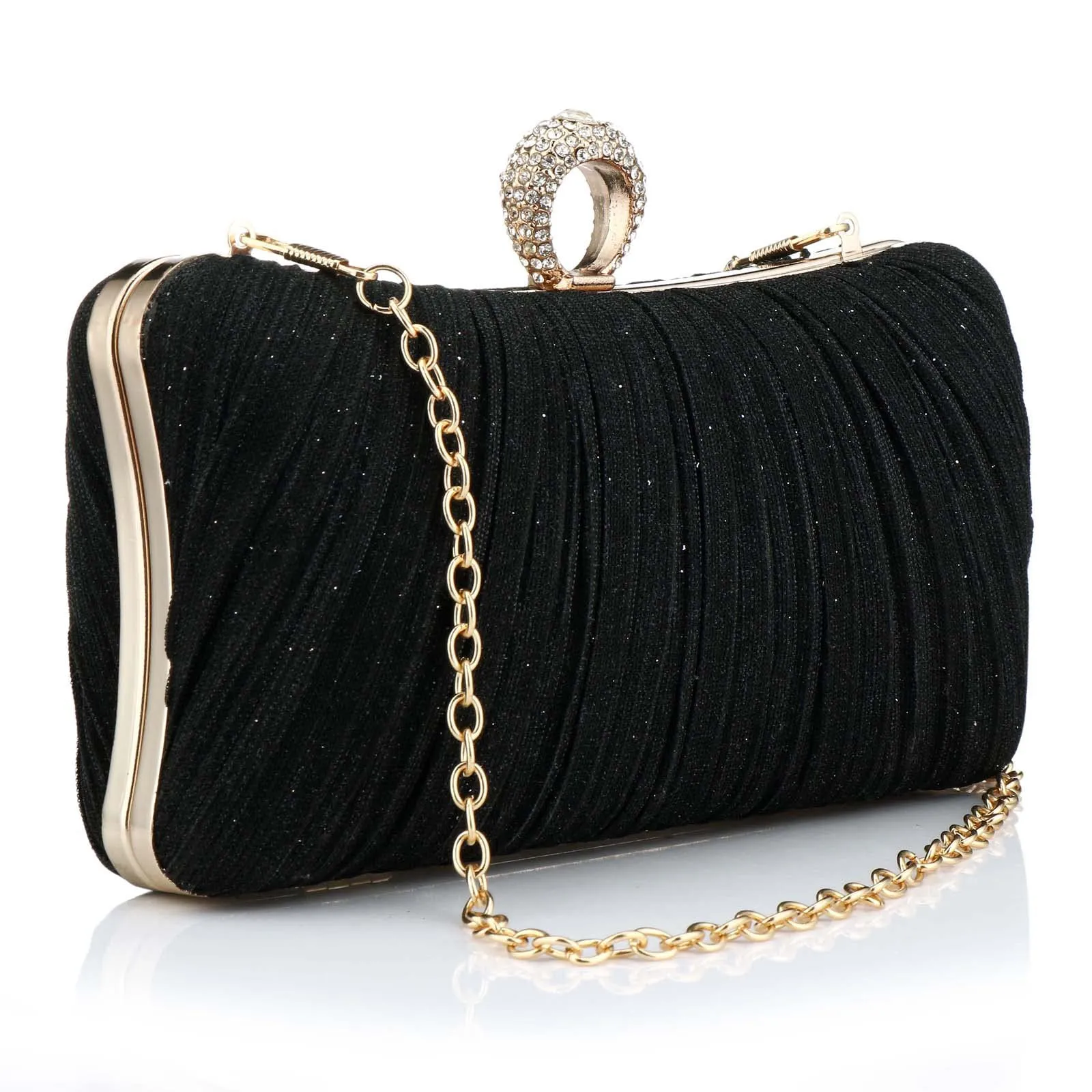 Small evening bag, glitter clutch, purse with detachable chain
