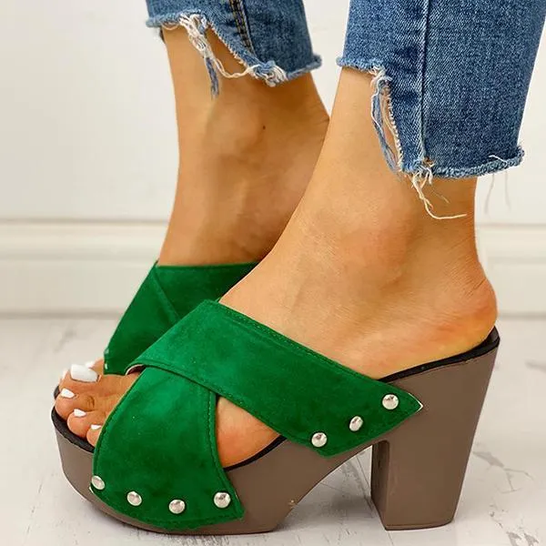 Sohiwoo  Women's Vintage Sandals Rivet Criss Cross Platform Wedges