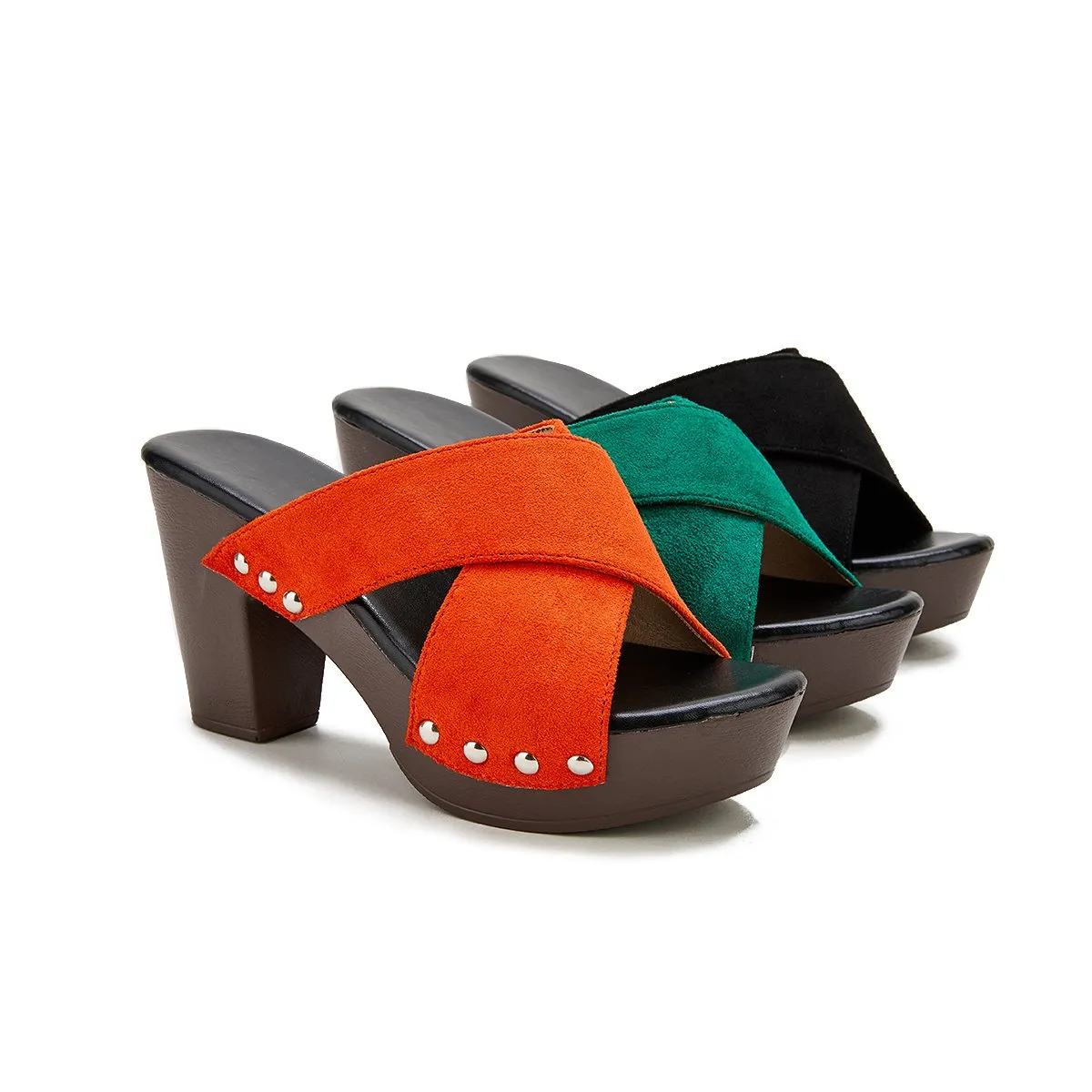 Sohiwoo  Women's Vintage Sandals Rivet Criss Cross Platform Wedges