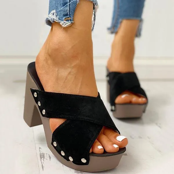 Sohiwoo  Women's Vintage Sandals Rivet Criss Cross Platform Wedges