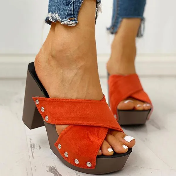 Sohiwoo  Women's Vintage Sandals Rivet Criss Cross Platform Wedges