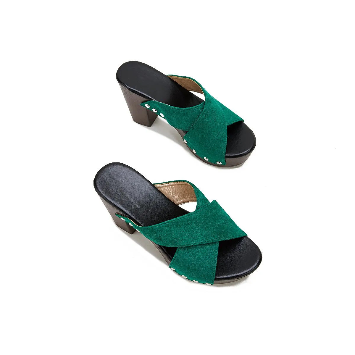 Sohiwoo  Women's Vintage Sandals Rivet Criss Cross Platform Wedges