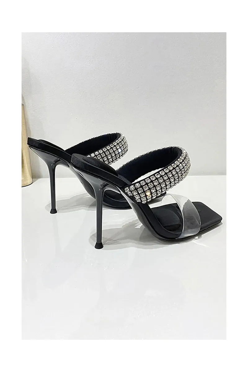 Square Toe Stiletto High Heels with Beading