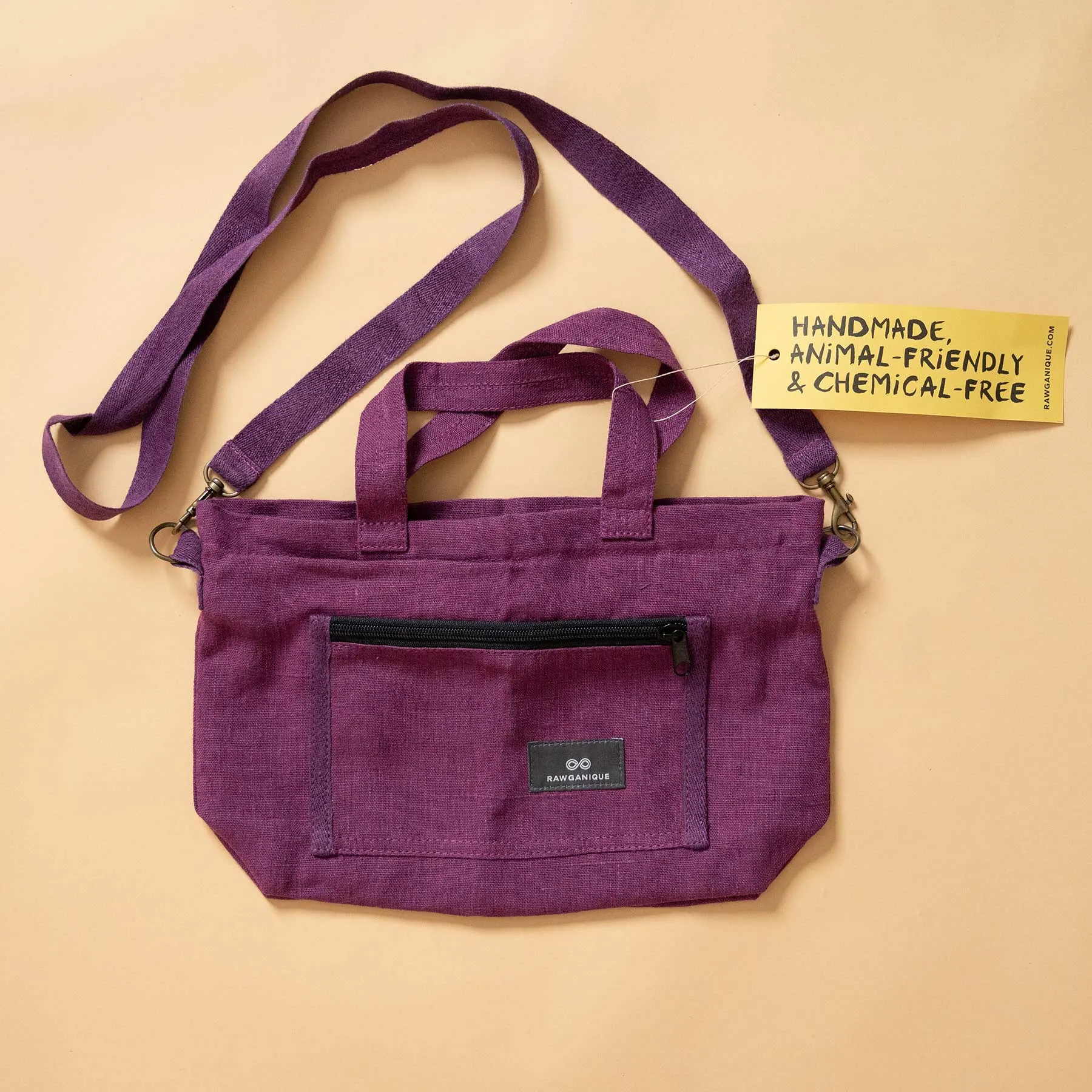 SYDNEY 100% Organic Hemp Clutch Tote (With Shoulder Strap) (12x9x3.5) (Plastic-free)