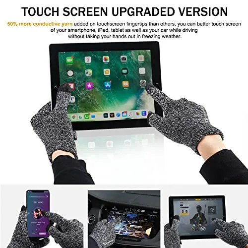 TRENDOUX Winter Gloves, Knit Touch Screen Glove Men Women Texting Smartphone Driving - Anti-Slip - Elastic Cuff - Thermal Soft Wool Lining - Hands Warm in Cold Weather - Black White - M