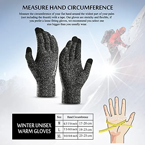 TRENDOUX Winter Gloves, Knit Touch Screen Glove Men Women Texting Smartphone Driving - Anti-Slip - Elastic Cuff - Thermal Soft Wool Lining - Hands Warm in Cold Weather - Black White - M