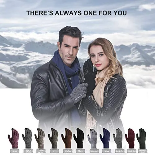 TRENDOUX Winter Gloves, Knit Touch Screen Glove Men Women Texting Smartphone Driving - Anti-Slip - Elastic Cuff - Thermal Soft Wool Lining - Hands Warm in Cold Weather - Black White - M