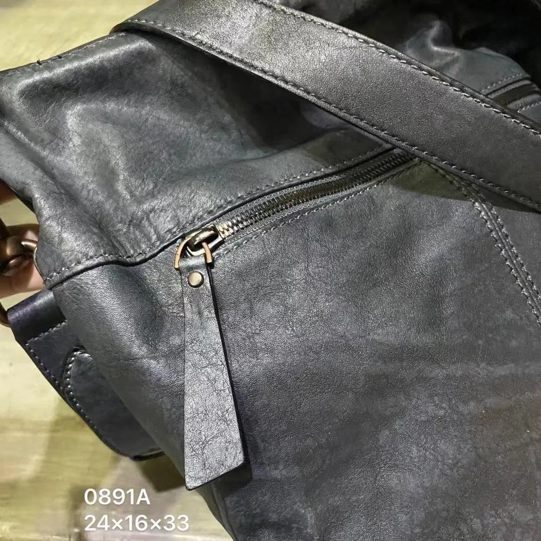 Vintage Full Grain Leather Hobo Shoulder Bag ｜ Handcrafted Cowhide Leather Bucket Bag