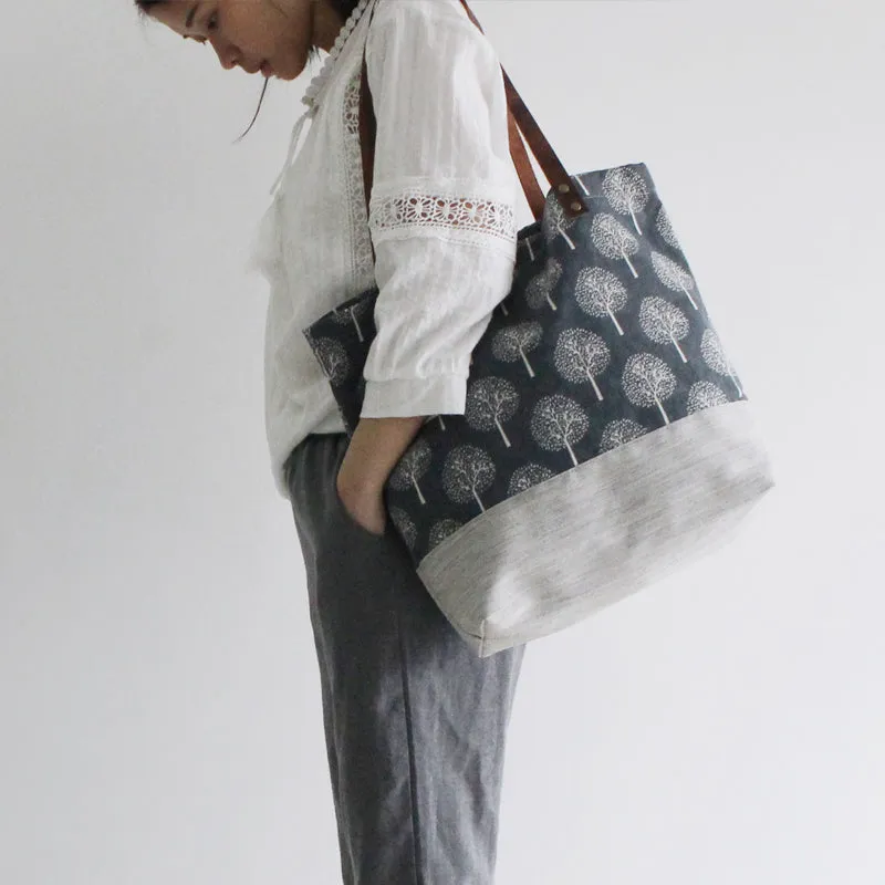 Vintage Leather Canvas Bag, Womens Tote Bags, Shoulder Bags For Women, Shopper Bag
