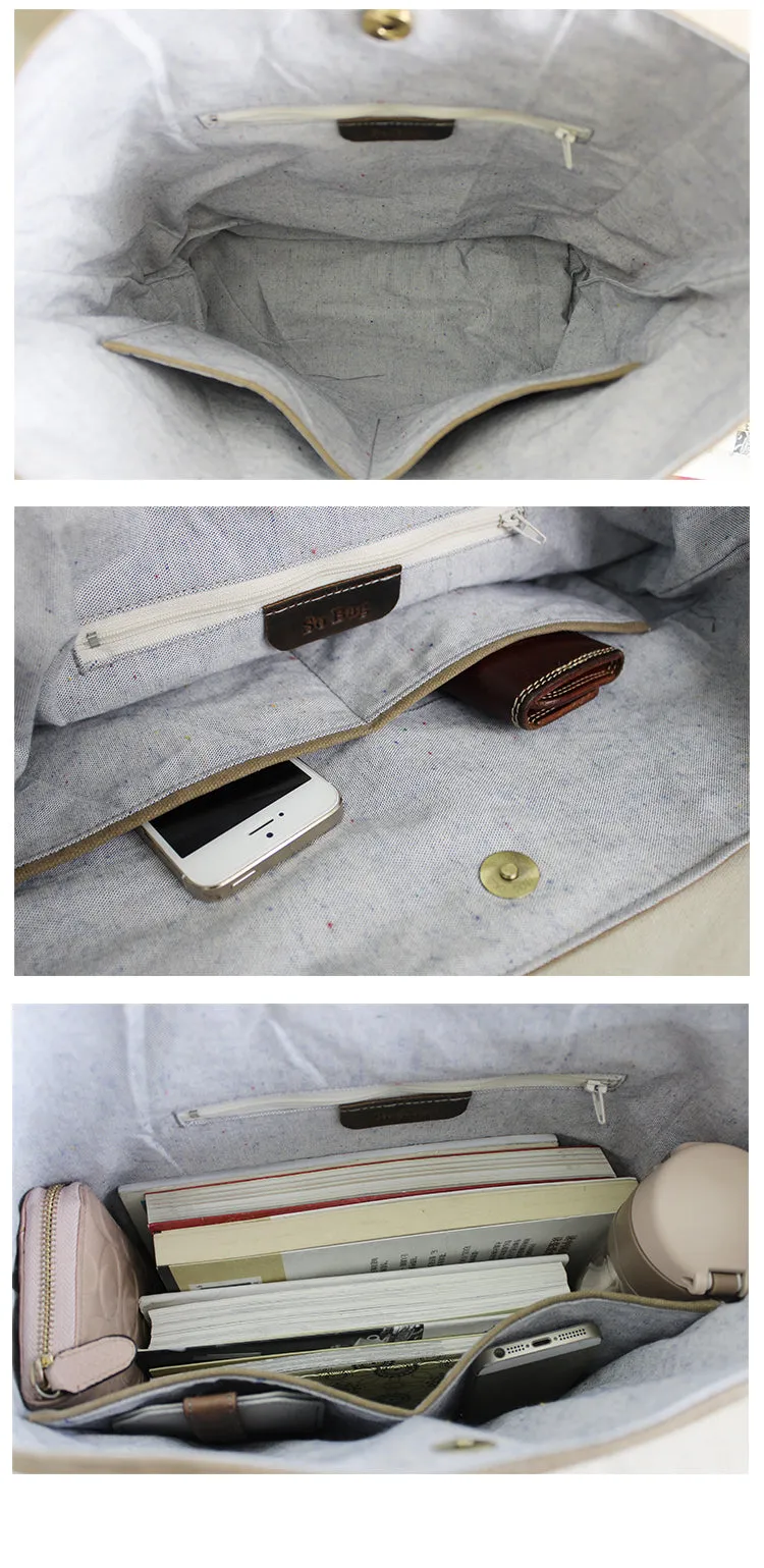 Vintage Leather Canvas Bag, Womens Tote Bags, Shoulder Bags For Women, Shopper Bag