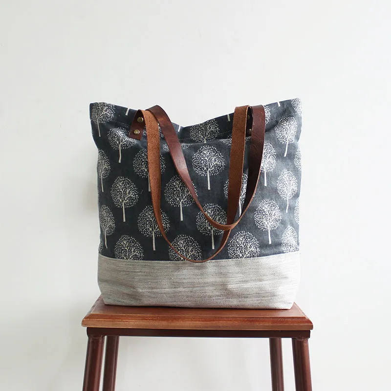 Vintage Leather Canvas Bag, Womens Tote Bags, Shoulder Bags For Women, Shopper Bag