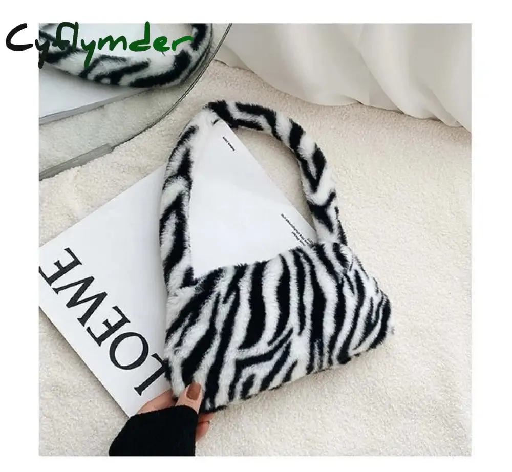 Winter Vintage Zebra Pattern Shoulder Underarm Bag Female Plush Autumn Handbag Soft Warm Fur Tote Purse For Lady Bag Sac A Main