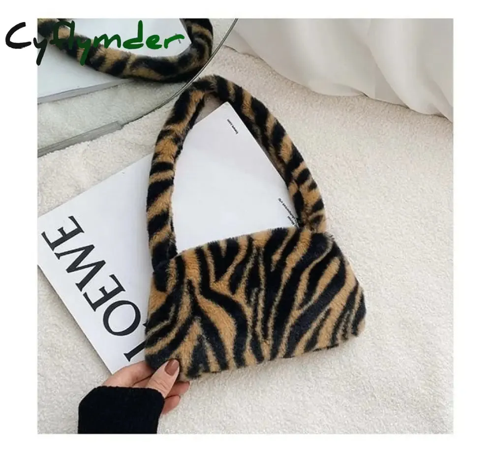 Winter Vintage Zebra Pattern Shoulder Underarm Bag Female Plush Autumn Handbag Soft Warm Fur Tote Purse For Lady Bag Sac A Main