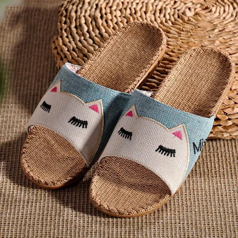 Women cat printed summer 
flat slide sandals