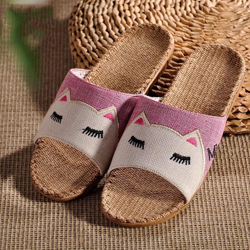 Women cat printed summer 
flat slide sandals