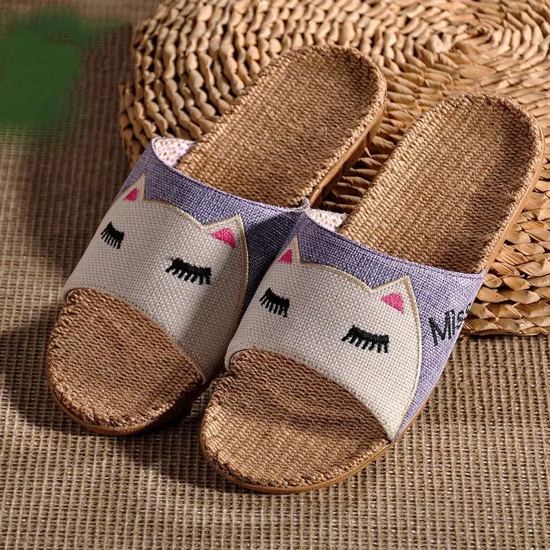 Women cat printed summer 
flat slide sandals