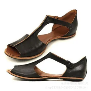 Women peep toe side cut slip on summer flat sandals