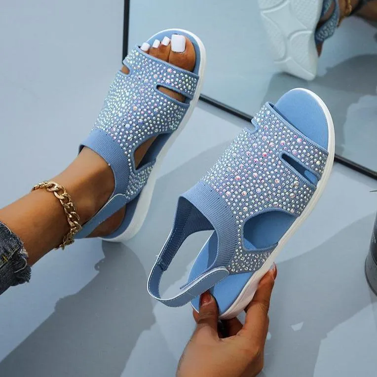 Women summer ankle strap magic tape slip on flat sandals
