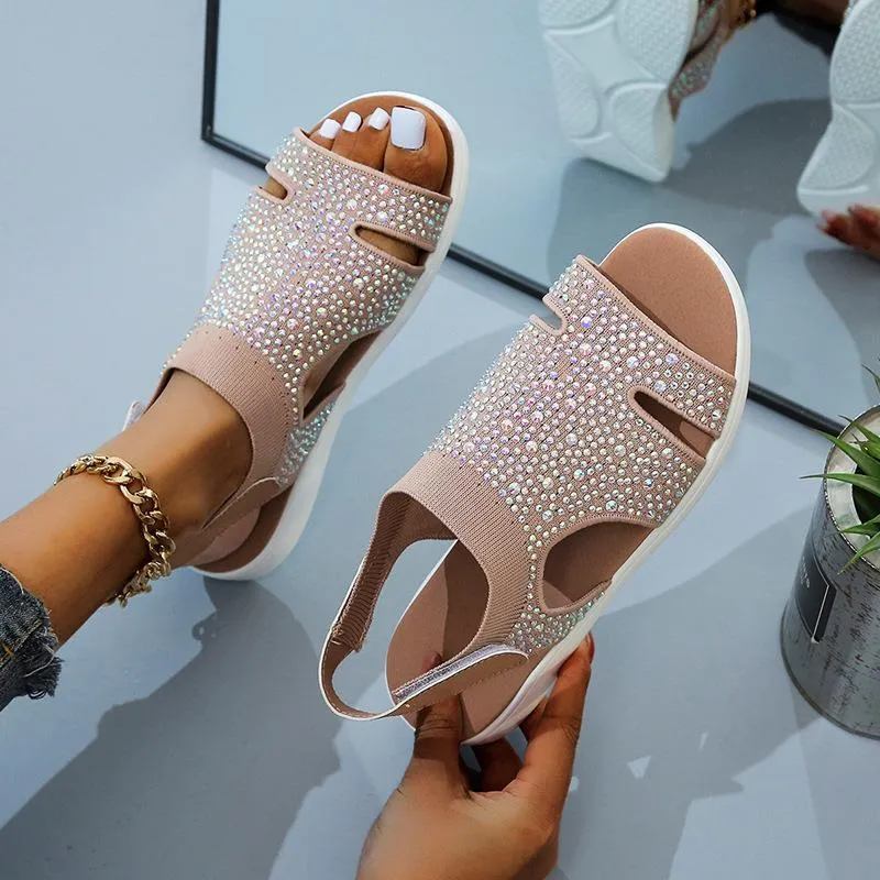 Women summer ankle strap magic tape slip on flat sandals