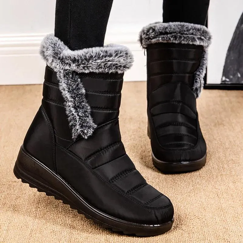 Women's Mid-Calf Snow Boots – Plush-Lined Platform Winter Boots with Down Upper