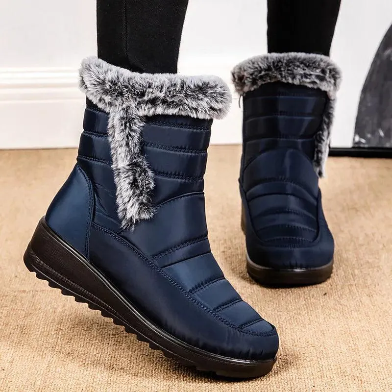 Women's Mid-Calf Snow Boots – Plush-Lined Platform Winter Boots with Down Upper