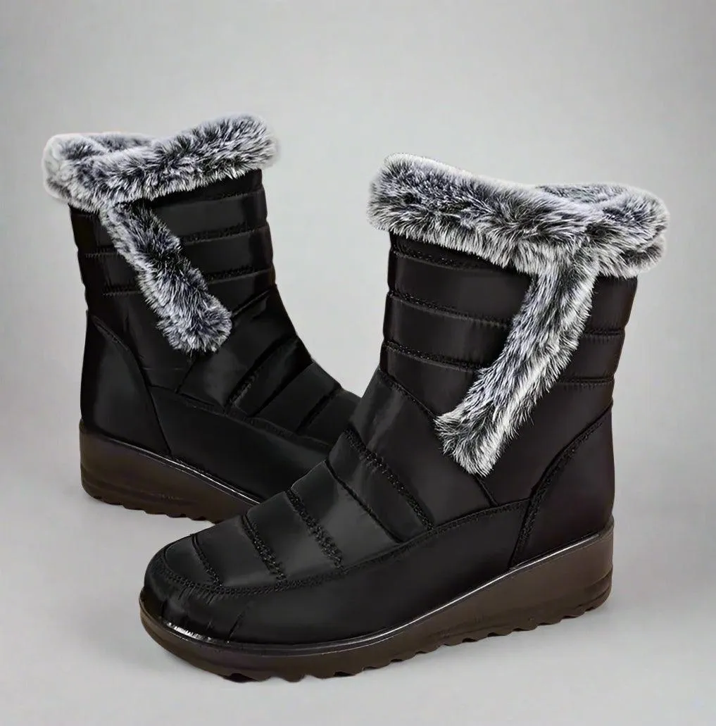 Women's Mid-Calf Snow Boots – Plush-Lined Platform Winter Boots with Down Upper