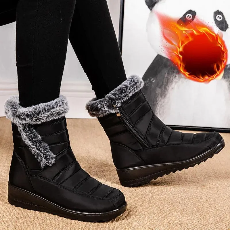 Women's Mid-Calf Snow Boots – Plush-Lined Platform Winter Boots with Down Upper