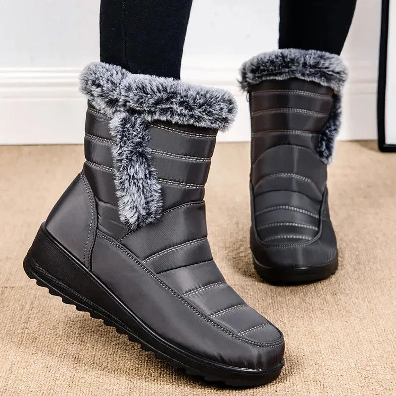 Women's Mid-Calf Snow Boots – Plush-Lined Platform Winter Boots with Down Upper