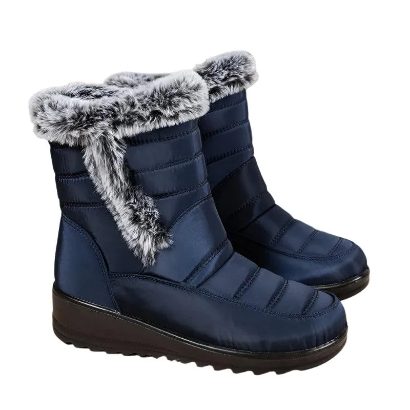 Women's Mid-Calf Snow Boots – Plush-Lined Platform Winter Boots with Down Upper