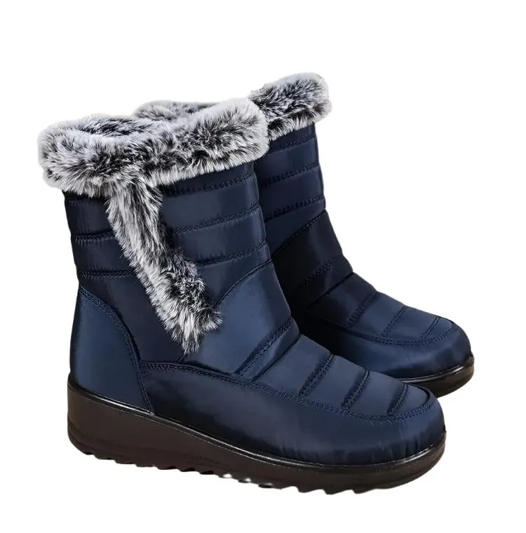 Women's Mid-Calf Snow Boots – Plush-Lined Platform Winter Boots with Down Upper