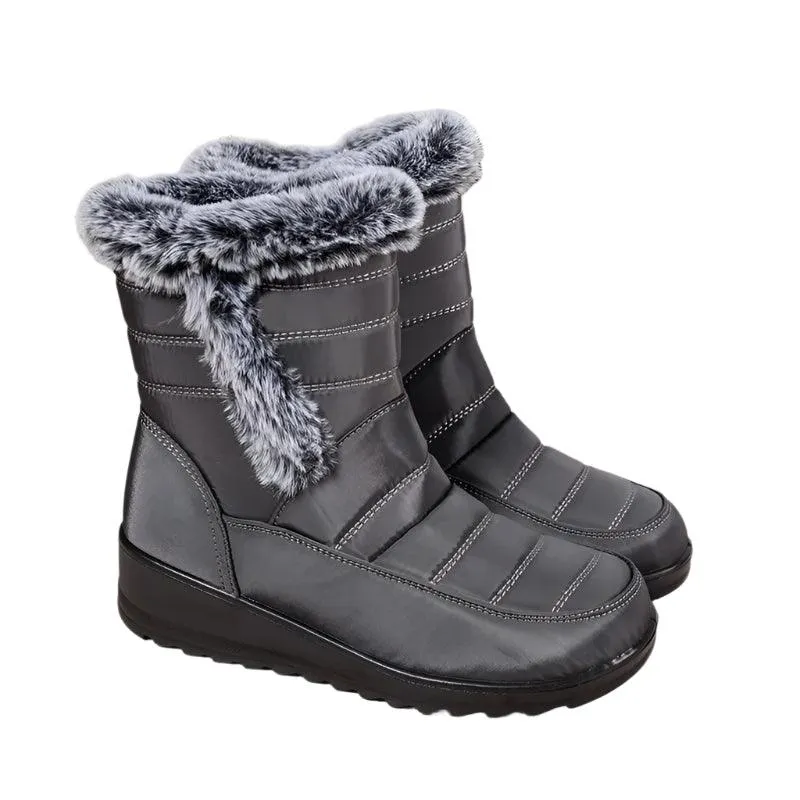 Women's Mid-Calf Snow Boots – Plush-Lined Platform Winter Boots with Down Upper