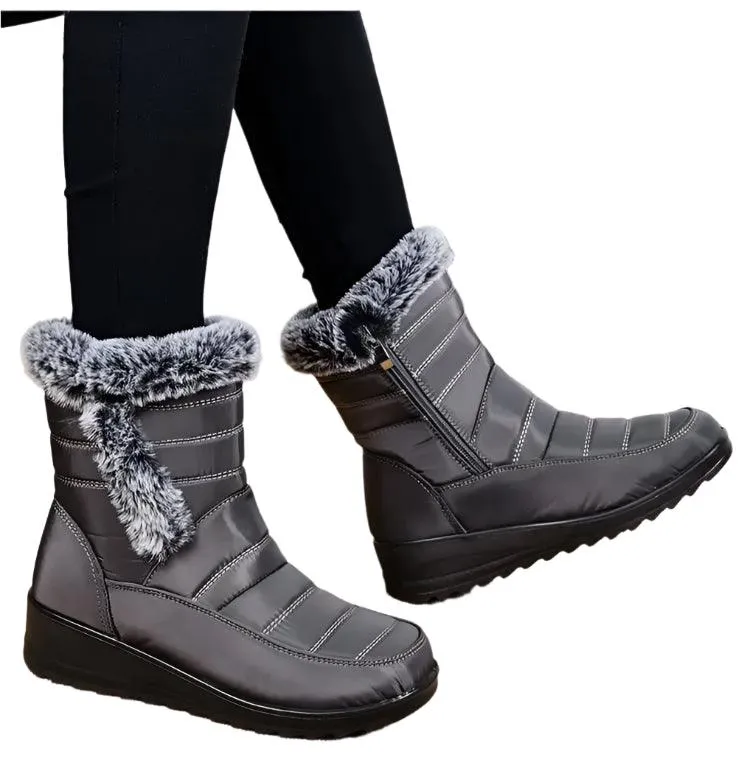 Women's Mid-Calf Snow Boots – Plush-Lined Platform Winter Boots with Down Upper