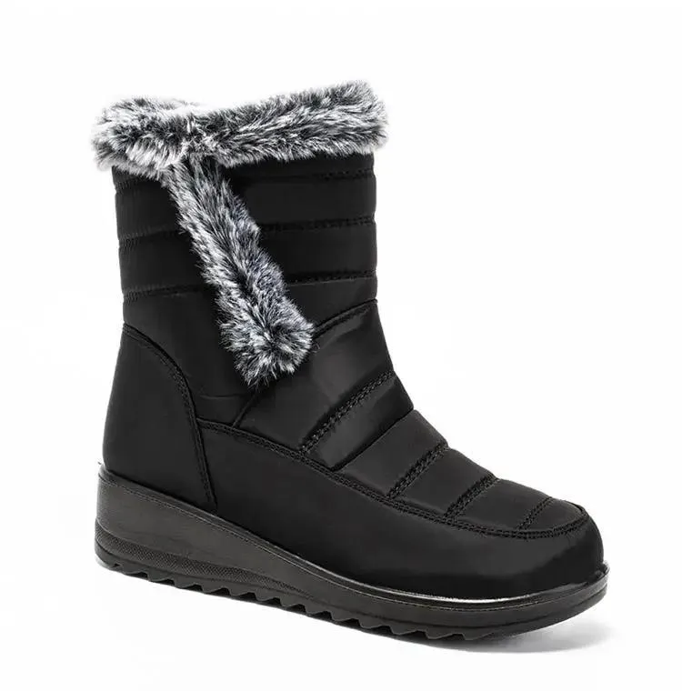 Women's Mid-Calf Snow Boots – Plush-Lined Platform Winter Boots with Down Upper