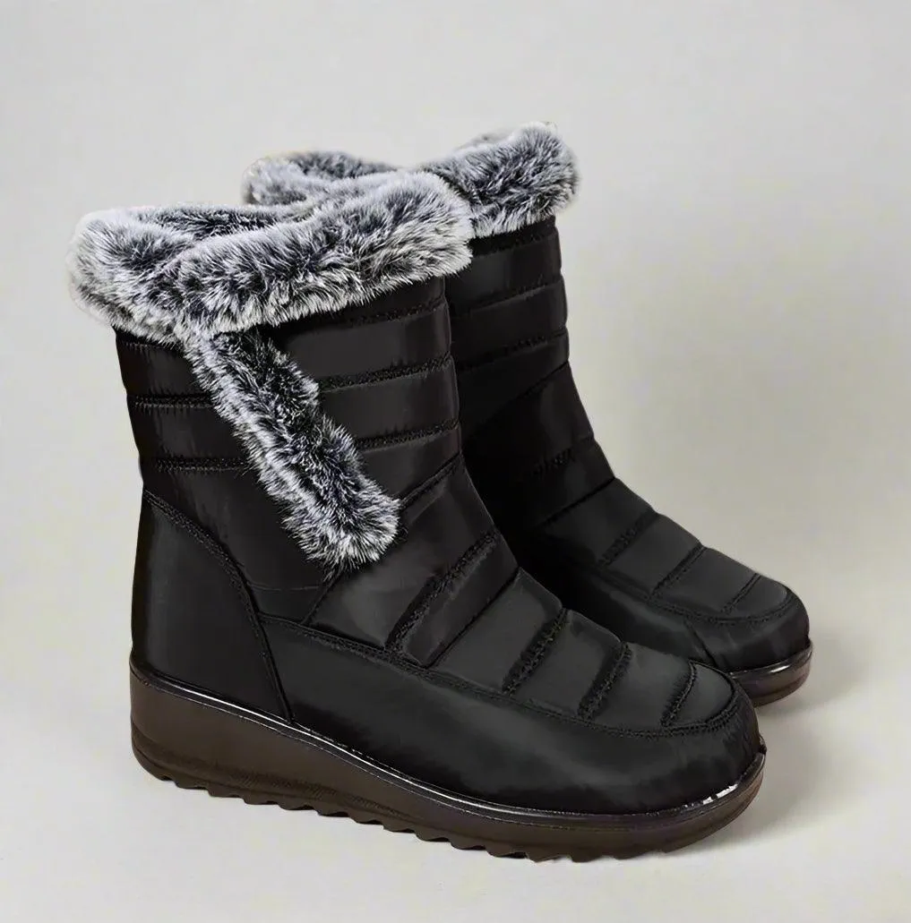 Women's Mid-Calf Snow Boots – Plush-Lined Platform Winter Boots with Down Upper